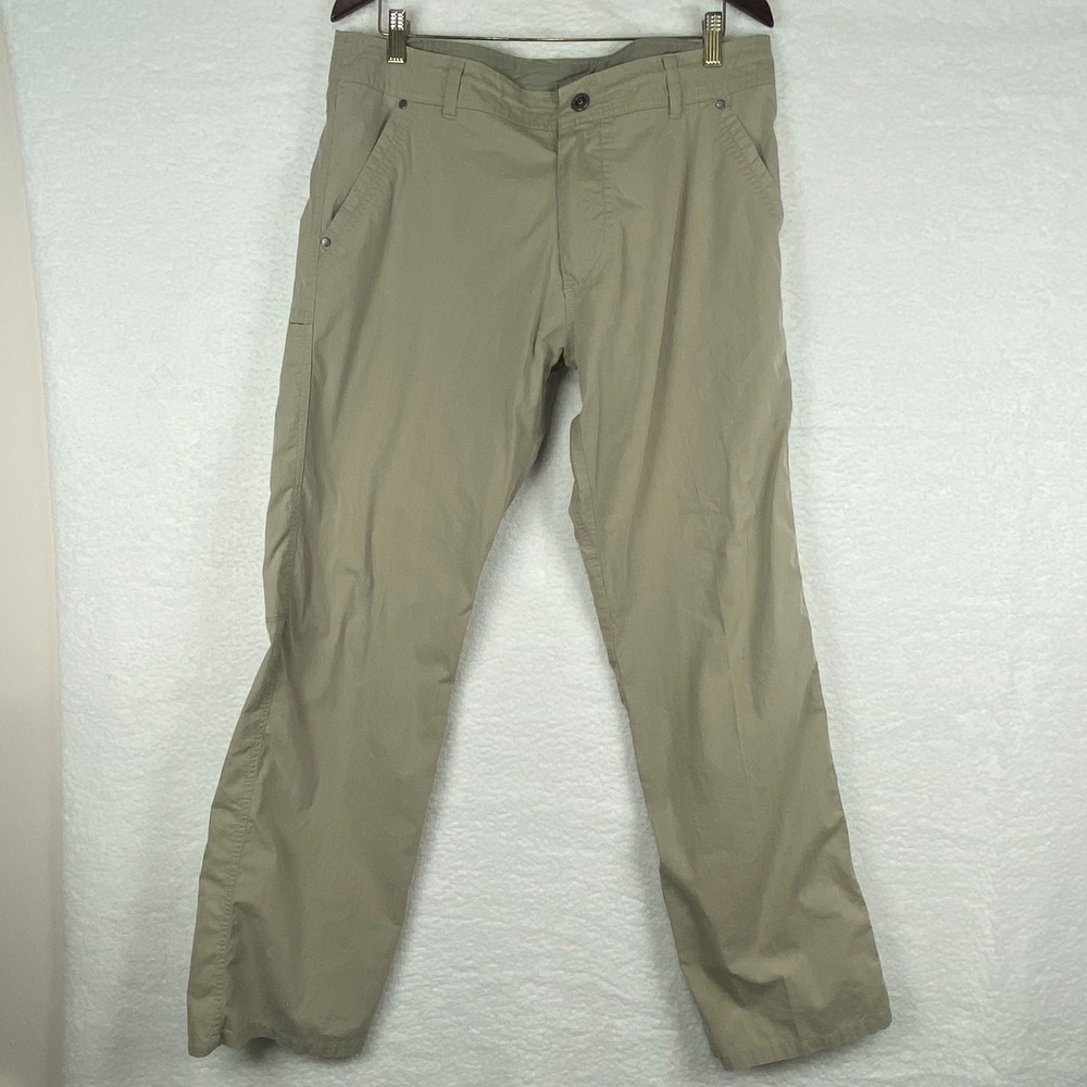 Kuhl Kontra Mens 36x32 Khaki Tan Lightweight Hiking Travel Pants Athletik Fit